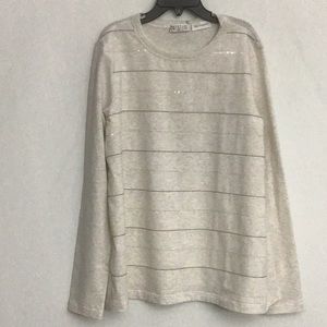 NWT Brunello Cucinelli $310 Long Sleeve Tee Girls Sz 10 Sequins Heathered Tan